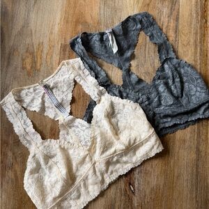 Free People Lace Bralette Set - Cream & Gray